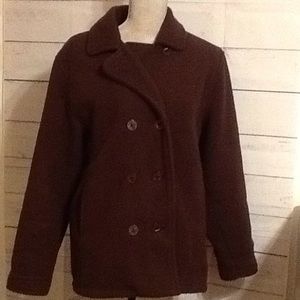 LLBean Med Ladies Brown Fleece Pea Coat